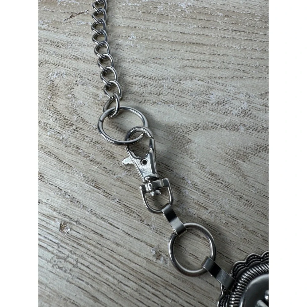 Western‎ Silver Tone Concho Chain Belt Adjustable Boho Southwestern Sunburst XL